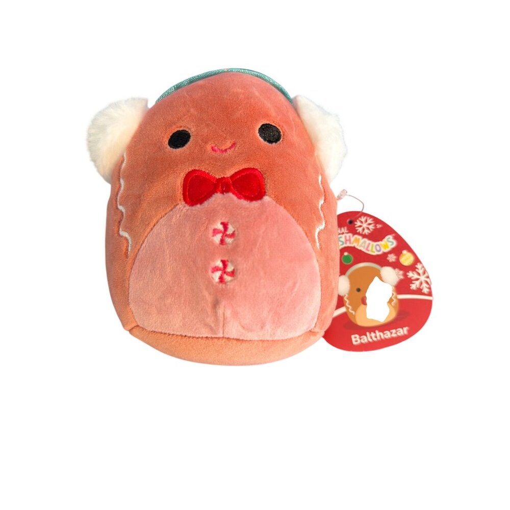 Balthazar Squishmallows Gingerbread Plush Toy 5" Red Bow Christmas Holiday NWT
